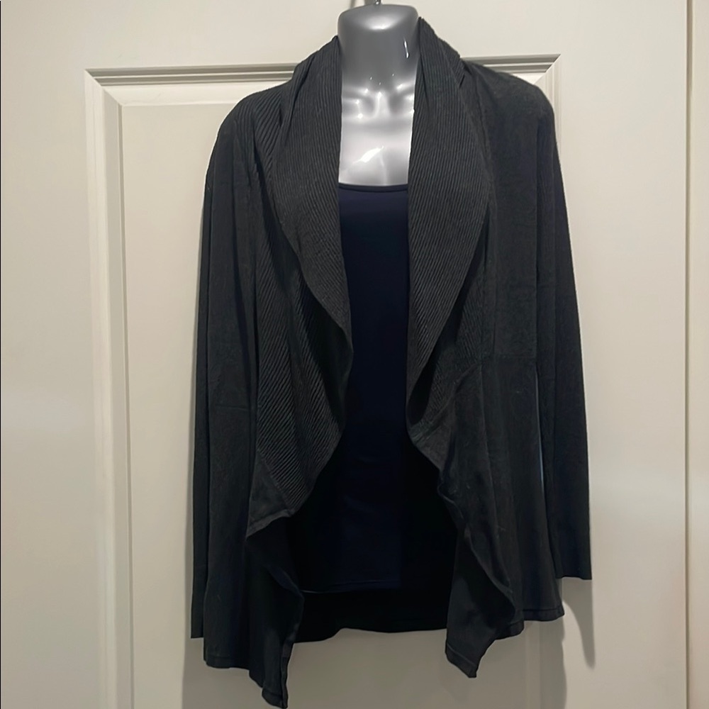 White House Black Market Black Cardigan with Waterfall Hem